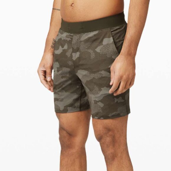 Lululemon T.H.E. Short 7" Mesh Linerless Variegated Camo Max Dark Olive Shorts L - Picture 1 of 10
